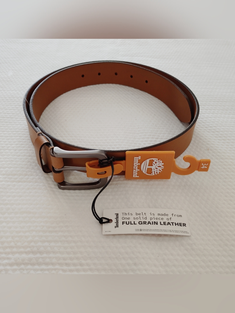 Size 34 Mens Timberland Belt Brown Full Grain Leather New with Tags